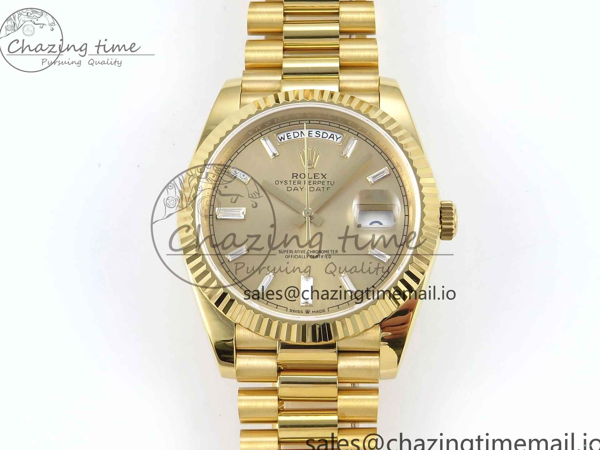 MiroTime 0129 Contemporary Day Date 128238 36mm YG KF 1:1 Best Edition YG Crystal Dial On President Bracelet A2836 (Gain Weight) 646